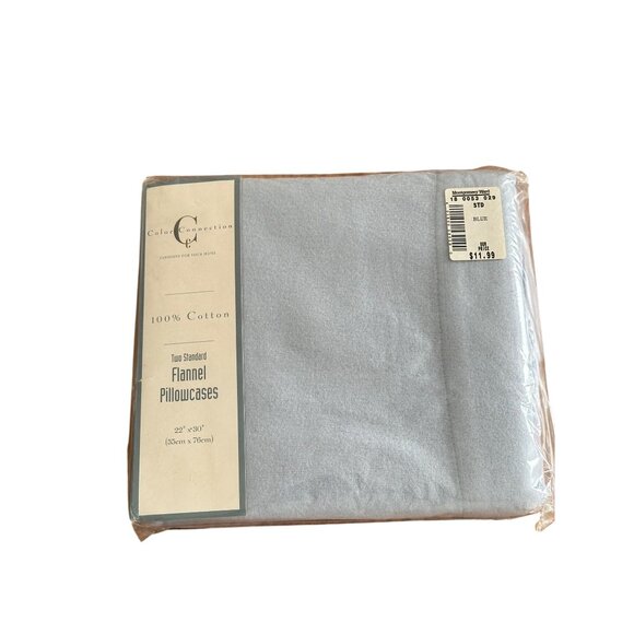 Two Standard Flannel Pillowcases 100% Cotton 22" X 30" Blue Color Connection - Picture 5 of 6